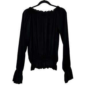 Emerson Thorpe Faye Silk Off Shoulder Blouse Black Sheer Top Women's XS USA